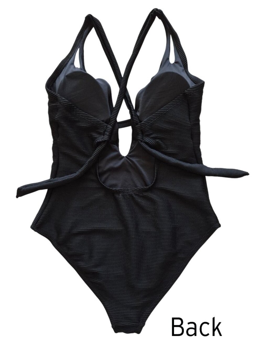 BCBG Paris Like New Adjustable Tie Back Keyhole One Piece Swimsuit Ribbed 2XL - Picture 4 of 16